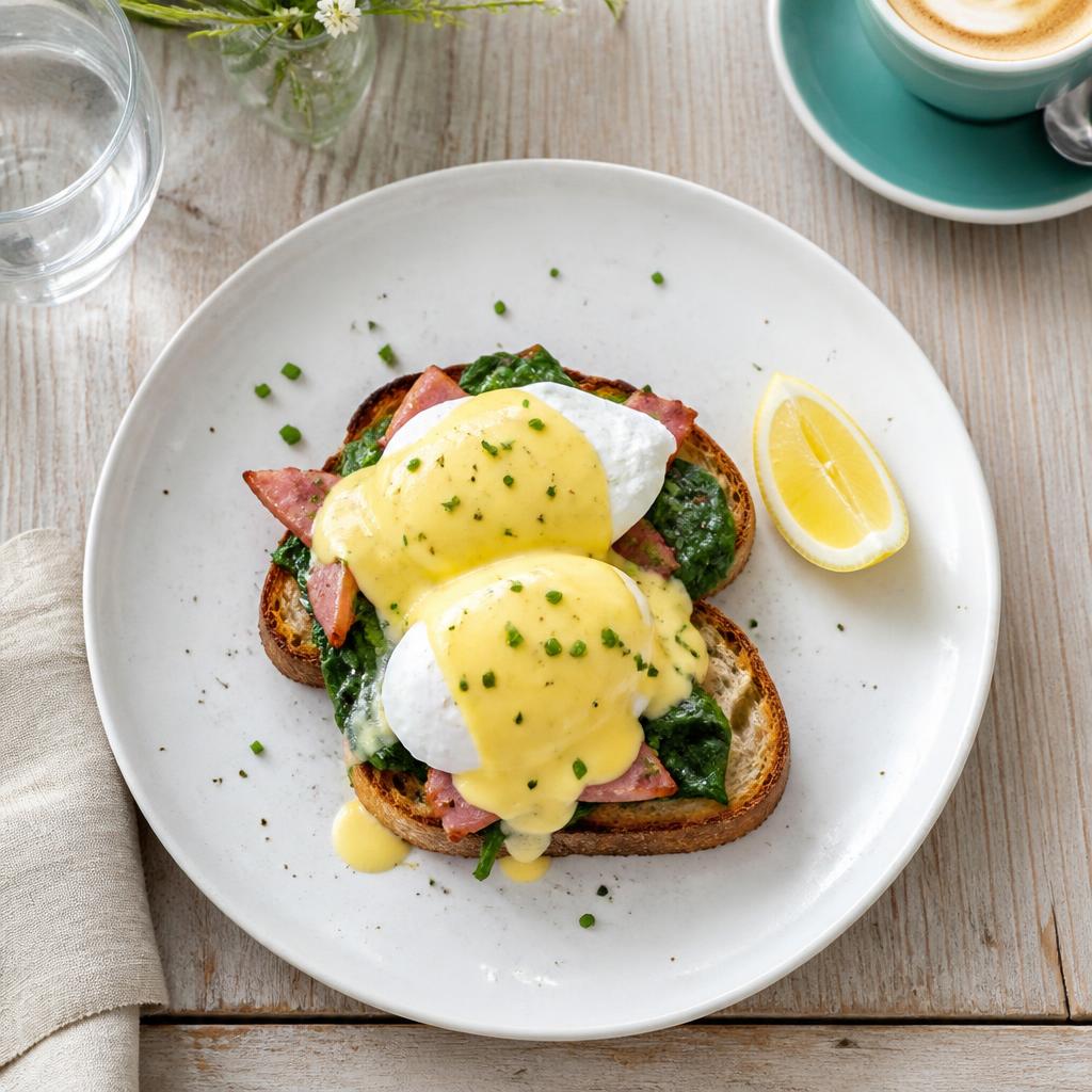 Eggs benedict on sourdough with hollandaise